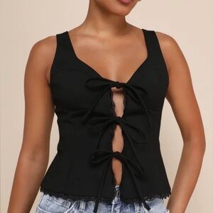 Lulus Elegant Black Lace-Up Women's Top - Size Small